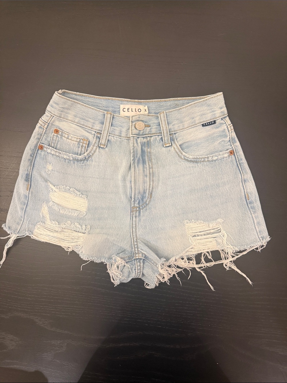 CELLO Light Wash Ripped Denim Shorts - Light Blue